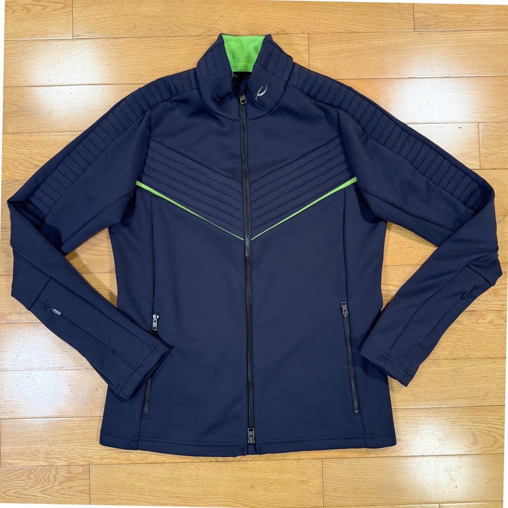 KJUS Men Speed Midlayer Full Zip Jacket Navy Blue Neon Green K00055 Size 48 S‎